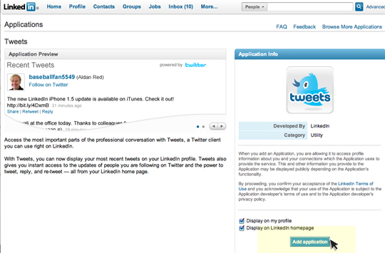 Add Application Twitter to LinkedIn