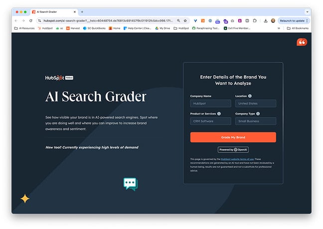 HubSpot AI Search Grader Tool for ChatGPT