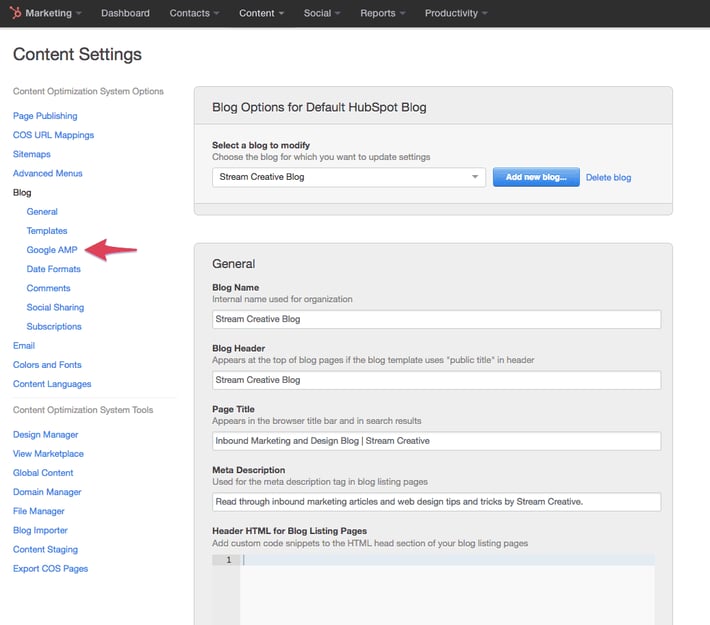 Hubspot - Content Settings